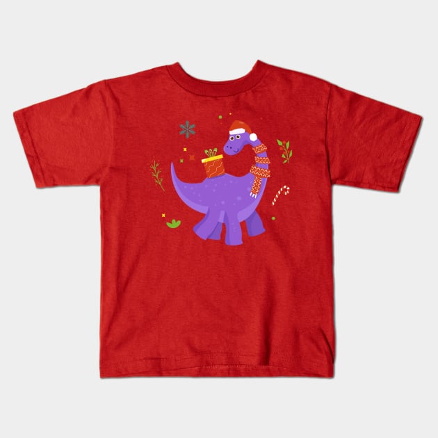 Funny Christmas Dinosaur Kids T-Shirt by Messy Nessie